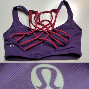 6 LULULEMON FREE TO BE PURPLE EGGPLANT PINK STRAPPY SPORTS BRA